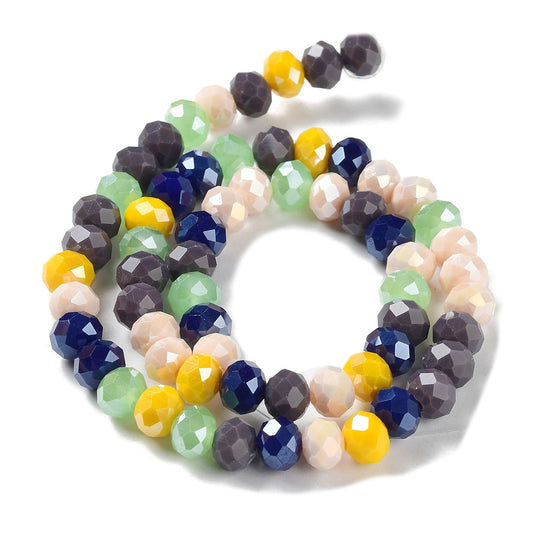 Perles en Verre à Facettes – Rondelles Multicolore Bordeaux et Jaune  – 8x6 mm