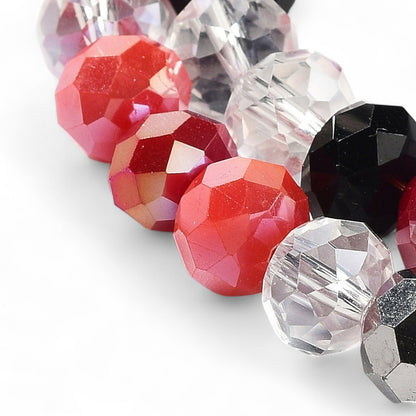 Perles en Verre à Facettes – Rondelles Rouge, Noir et Transparent – 8x6 mm