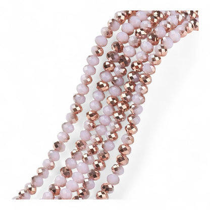 Fil de Perles en Verre Imitation Jade – Facettées Rose et Cuivré – 6x5 mm