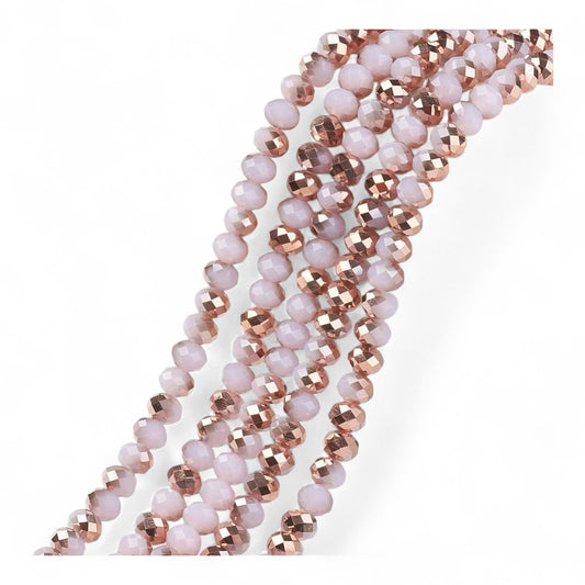 Fil de Perles en Verre Imitation Jade – Facettées Rose et Cuivré – 6x5 mm