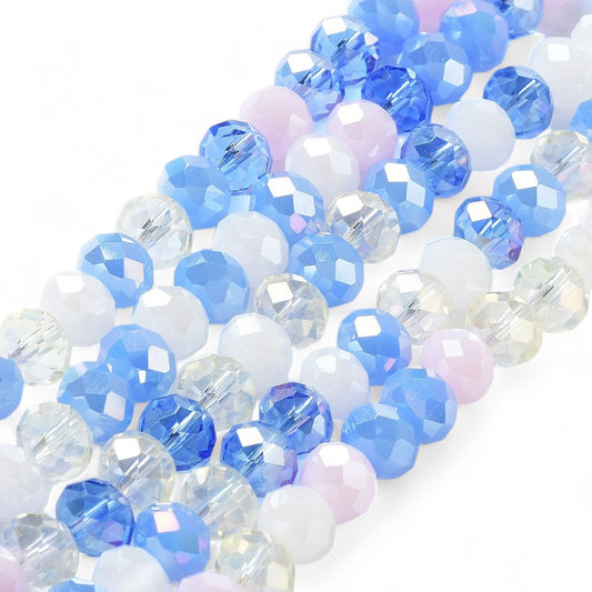 Perles en Verre à Facettes – Rondelles Bleu et Rose – 8x6 mm
