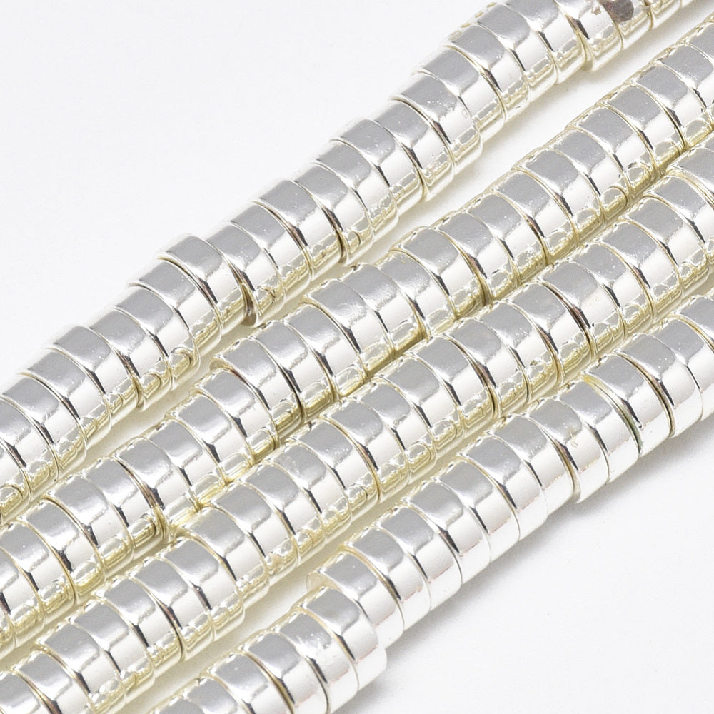 x50 Perles Heishi en Hématite Synthétique – Plaqué Argent – 6 mm