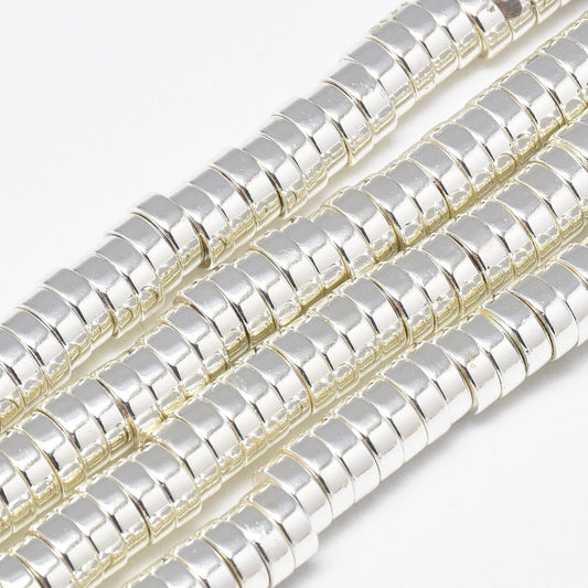 x50 Perles Heishi en Hématite Synthétique – Plaqué Argent – 6 mm