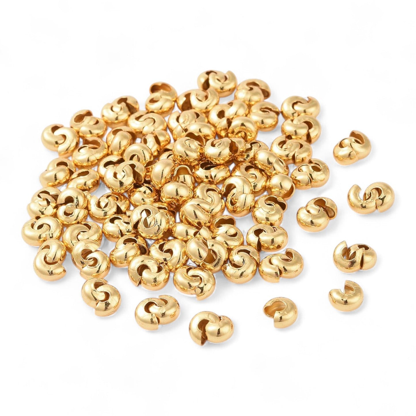 x10 Cache-Perles à Écraser en Acier Inoxydable 304 – Argenté ou Doré – 4,5 mm