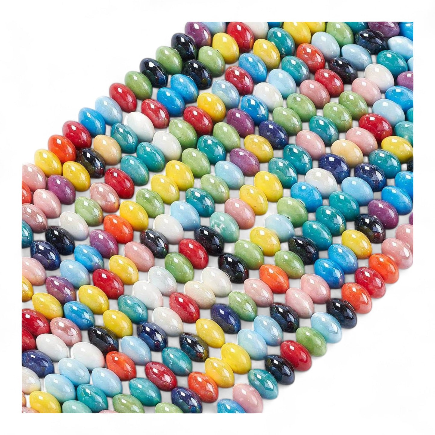 x10 Perles en Porcelaine Nacrées – Rondelles – Couleurs Mélangées – 12 mm