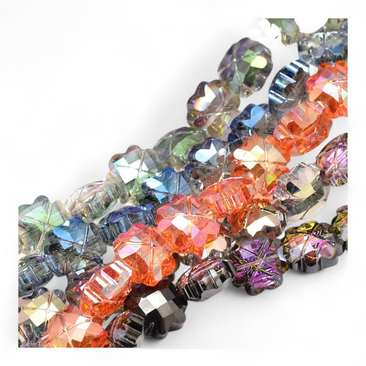 x1 Perle de Verre à Facettes Galvanisées – Forme Trèfle – 17 mm