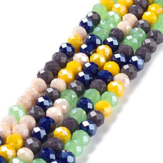 Perles en Verre à Facettes – Rondelles Multicolore Bordeaux et Jaune  – 8x6 mm