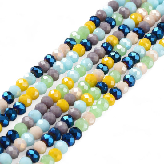 Perles en Verre à Facettes – Rondelles Bleu et Jaune Opaque – 6x5 mm