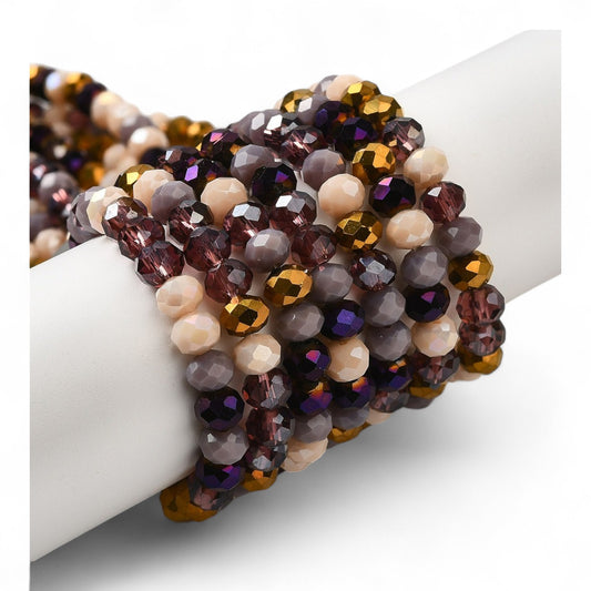 Perles en Verre à Facettes – Rondelles Violet et Doré – 6x5 mm