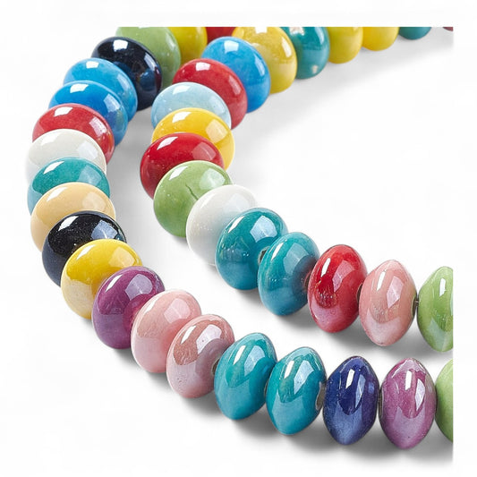 x10 Perles en Porcelaine Nacrées – Rondelles – Couleurs Mélangées – 12 mm