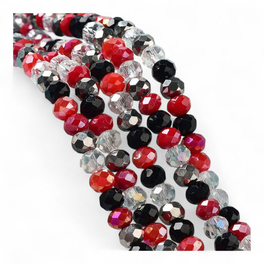 Perles en Verre à Facettes – Rondelles Rouge, Noir et transparent – 6x5 mm