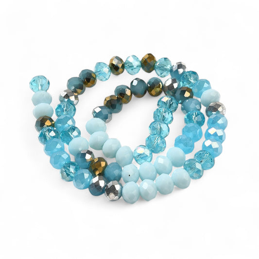 Perles en Verre à Facettes – Rondelles Bleu et Doré – 8x6 mm