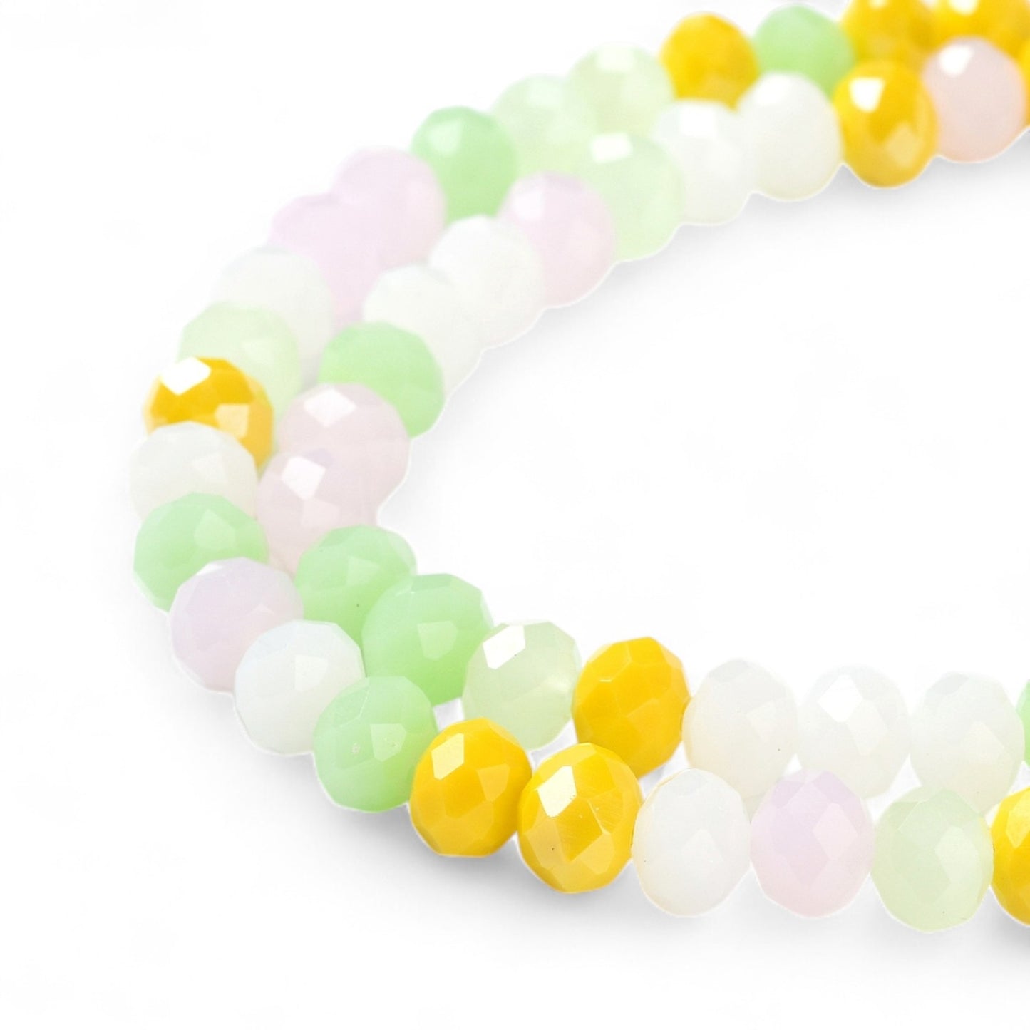Perles en Verre à Facettes – Rondelles Jaune, Vert et Rose  – 8x6 mm