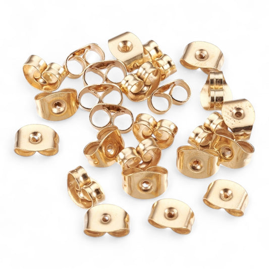 x10 Poussoirs d’Oreilles en Acier Inoxydable 304 – Plaqué Or 24K – 4x6 mm
