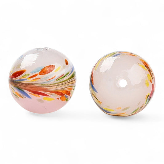 x1 Perle artisanale en verre soufflé – Rondes à motif fleur/épi – Bicolores – 12 à 12,5 mm