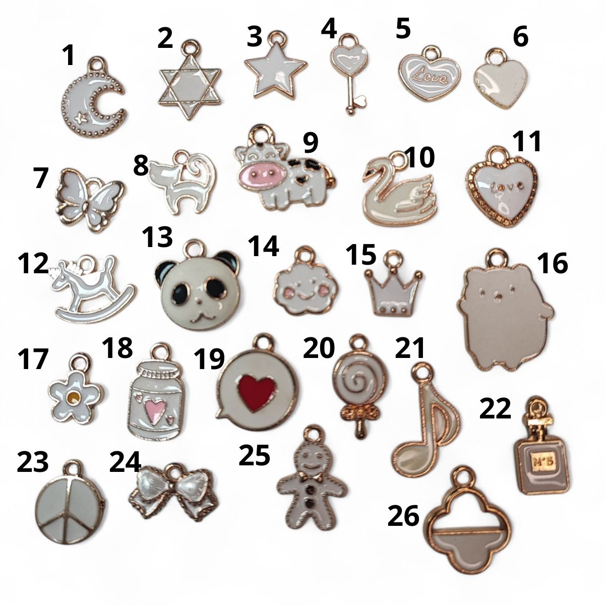 Breloques Dorées et Émaillées blanches – Motifs au Choix