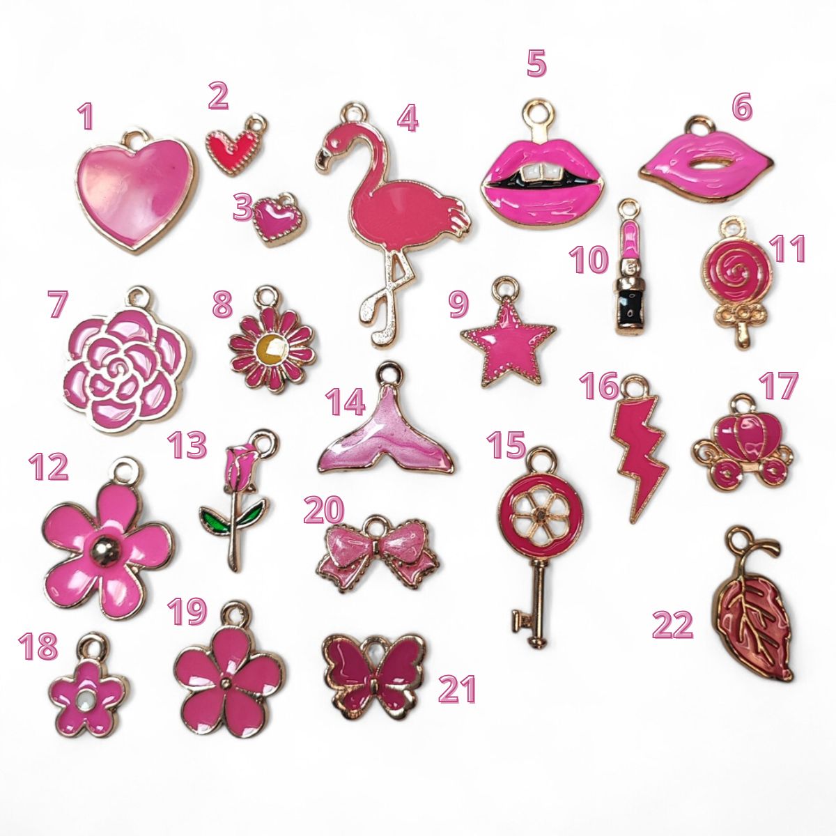 Breloques Dorées et Émaillées roses fushia – Motifs au Choix