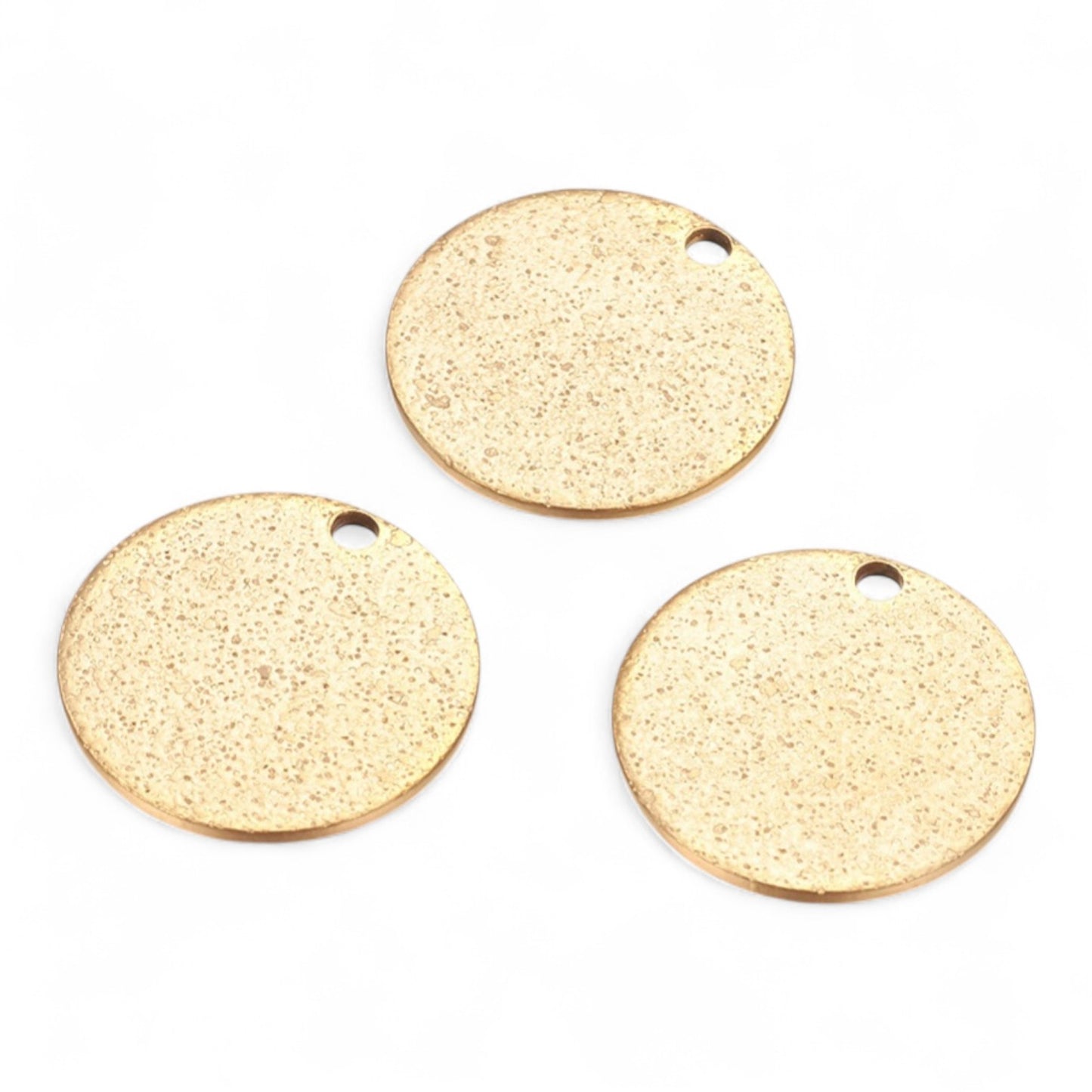 x2 Pendentifs Ronds Texturés Scintillants en Acier Inoxydable 304 – 15 mm