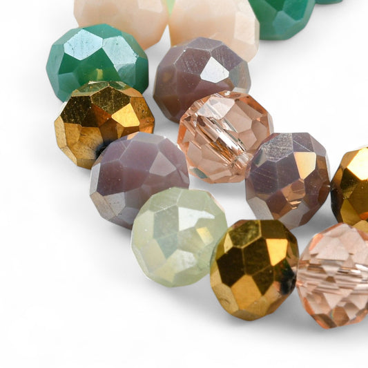 Perles en Verre à Facettes – Rondelles Vert et Doré – 8x6 mm