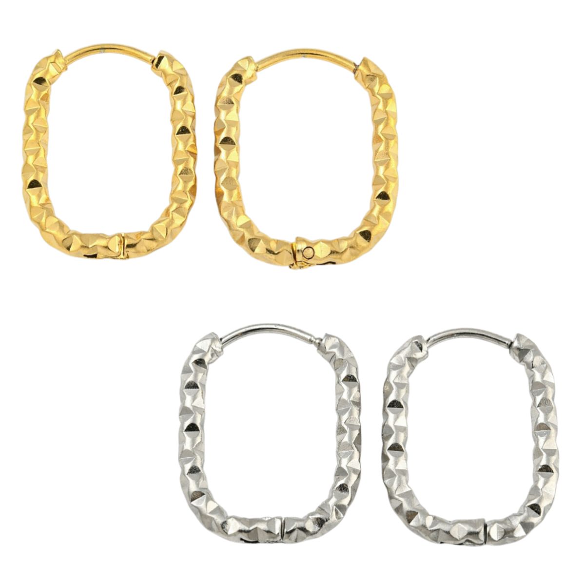 x1 Paire de Boucles d’oreilles créoles rectangulaires en acier inoxydable 304 – 16,5 x 22 mm