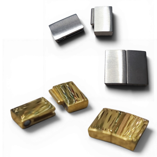 Fermoir Magnétique Rectangulaire en Acier Inoxydable 304 – Argenté ou Doré IP – 21 mm