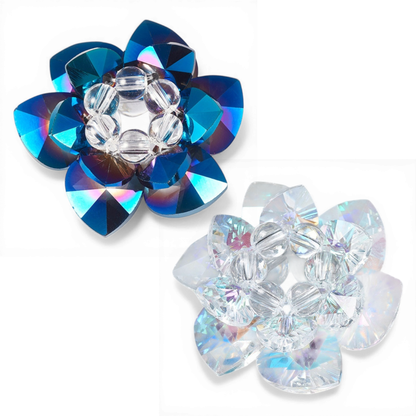 Perle Lotus en Verre Tissé – Bleu Métallisé ou Aurore Boréale – 35 mm – Compatible Tiges