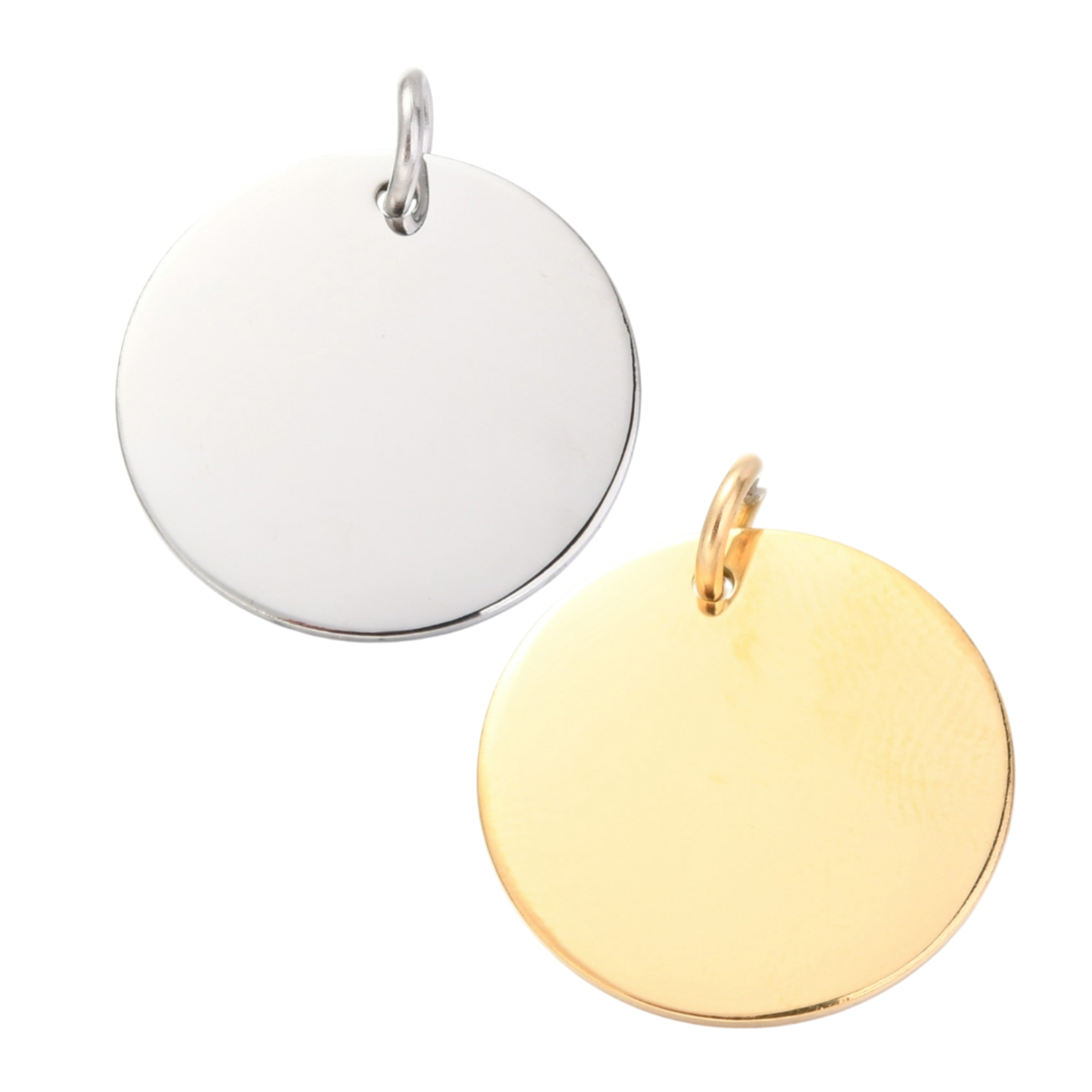 x1 Breloque ronde plate à graver en acier inoxydable 304 – 20 mm
