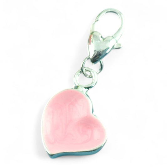 x1 Charm Cœur Plat Rose – 31 mm | Métal Argenté Émaillé