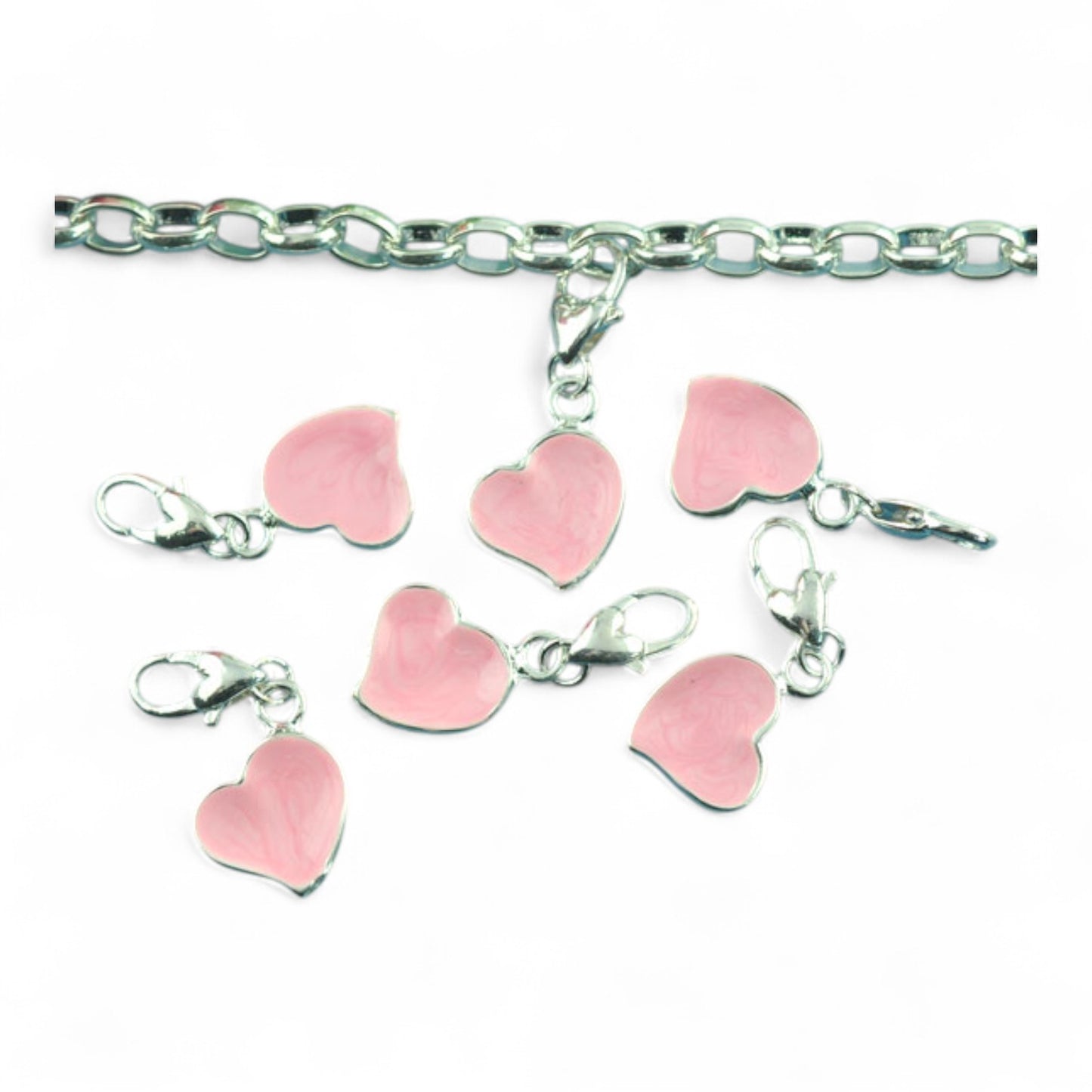 x1 Charm Cœur Plat Rose – 31 mm | Métal Argenté Émaillé