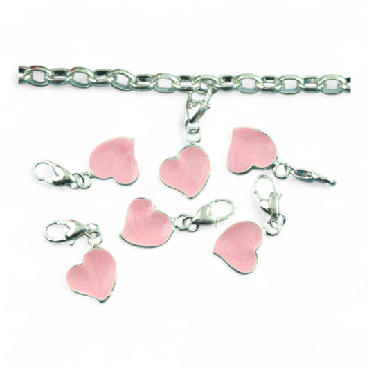 x1 Charm Cœur Plat Rose – 31 mm | Métal Argenté Émaillé