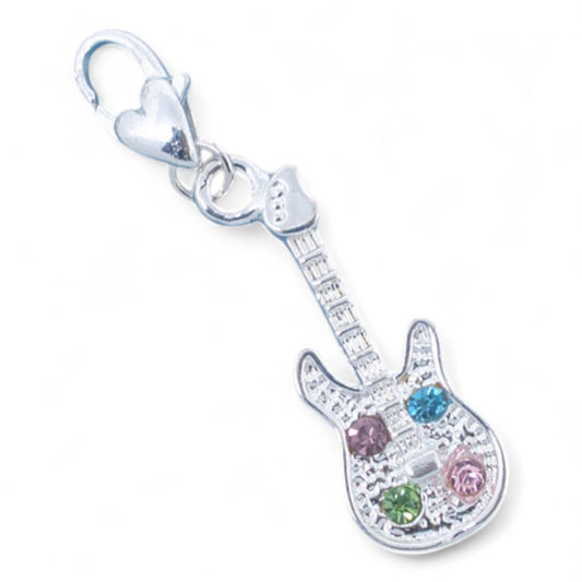 Charm Guitare Strass Multicolore – Métal Argenté avec Fermoir