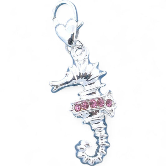 Charm Hippocampe Rose – Strass et Métal Argenté