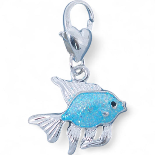 x1 Charm Émaillé Turquoise – Sur Fermoir, Métal Argenté Clair