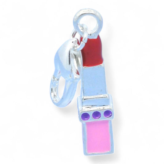 Charm Rouge à Lèvres 3D – Émaillé Rose &amp; Rouge, Fermoir Argenté