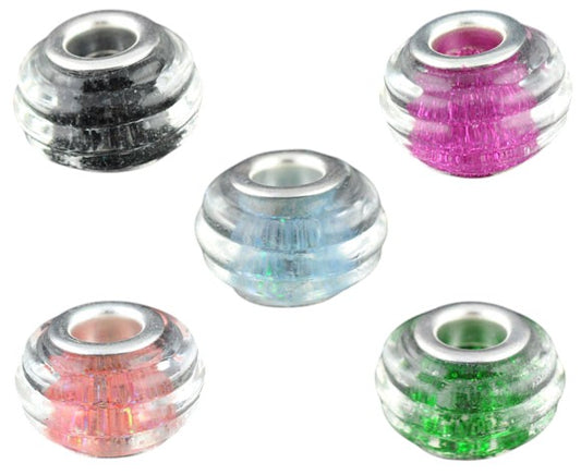 x1 Perle Européenne Cœur Pailleté Rose – Verre &amp; Métal – 14x10 mm