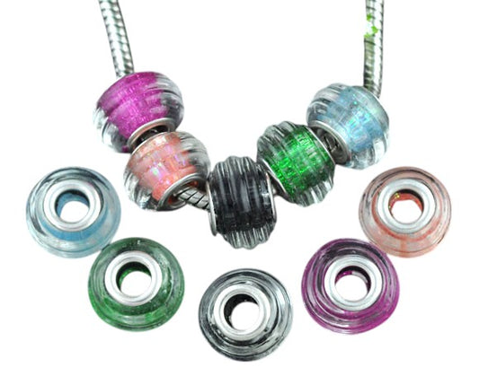 x1 Perle Européenne Cœur Pailleté Rose – Verre &amp; Métal – 14x10 mm