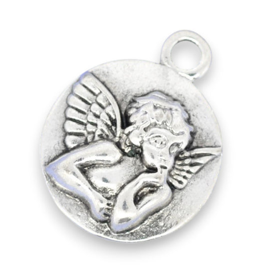 x5 Pendentifs Ange Médaillon en métal argenté foncé – 19,5x13 mm