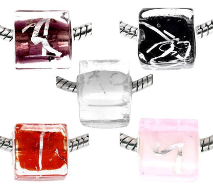 x1 Perle Européenne Cube – Verre façon Murano et Métal – 13x12 mm