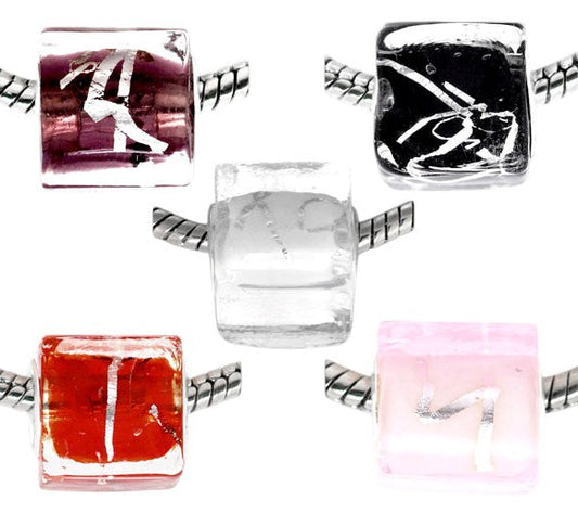 x1 Perle Européenne Cube – Verre façon Murano et Métal – 13x12 mm