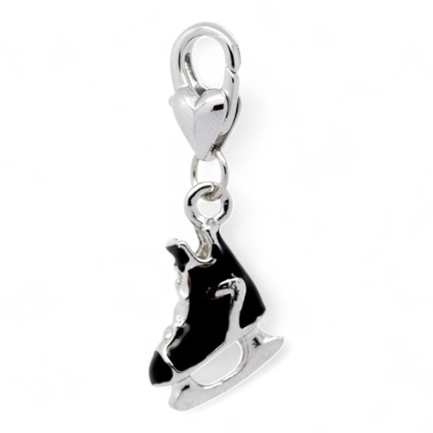 x1 Charm Patin à Glace Noir – 33 mm | Métal Argenté Émaillé