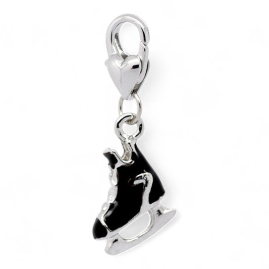 x1 Charm Patin à Glace Noir – 33 mm | Métal Argenté Émaillé