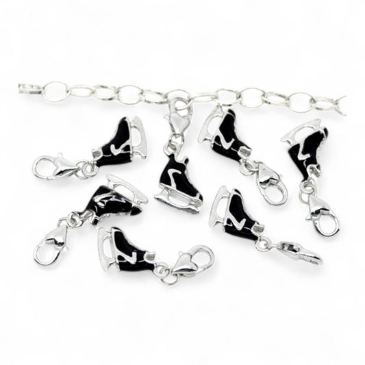 x1 Charm Patin à Glace Noir – 33 mm | Métal Argenté Émaillé