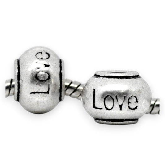 x2 Perles Charm Européen – Gravées "LOVE" (Gros trou)