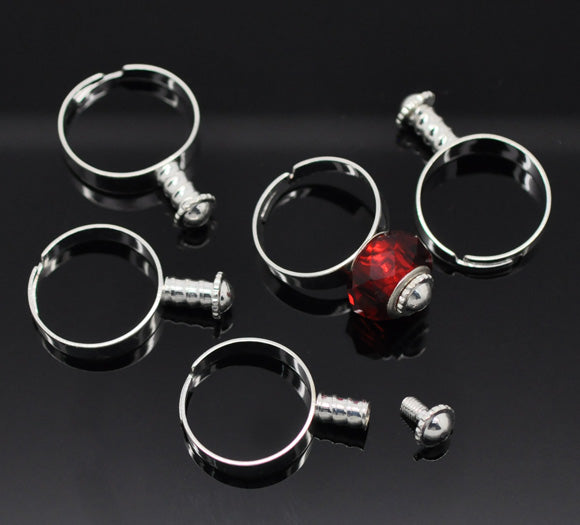 x1 Support de Bague à Vis – Pour perles à gros trou – Ajustable – Argenté clair