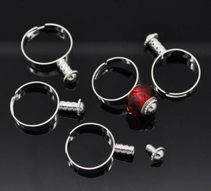 x1 Support de Bague à Vis – Pour perles à gros trou – Ajustable – Argenté clair