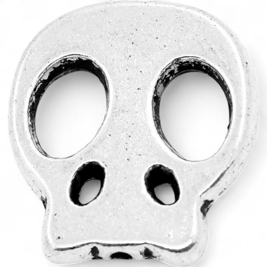 x2 Perles Tête de Mort – Argent Vieilli – 21 x 19 mm
