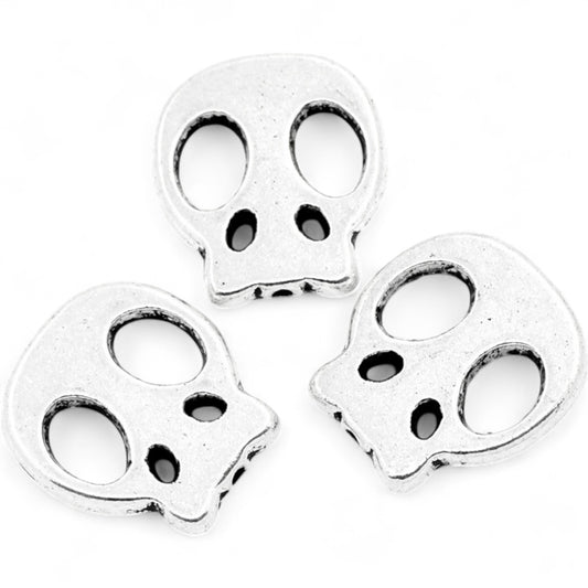 x2 Perles Tête de Mort – Argent Vieilli – 21 x 19 mm