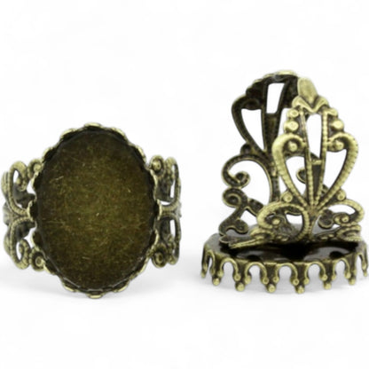 x1 Support de Bague Réglable Filigrané – Ovale 13x18 mm – Bronze