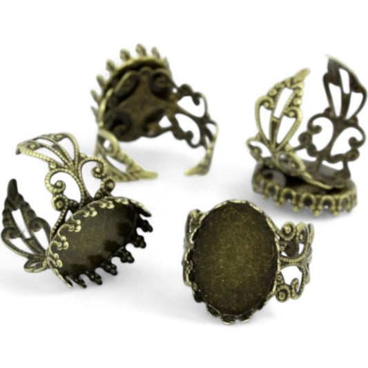 x1 Support de Bague Réglable Filigrané – Ovale 13x18 mm – Bronze