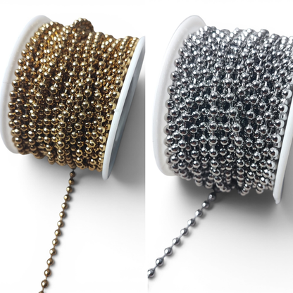 x20 cm Chaîne à billes en acier inoxydable 304 – 3 mm – Coloris Acier ou doré PVD